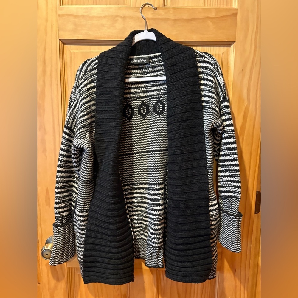 Sam Edelman Wool & Alpaca Blend Open Front Sweater women’s M black/white